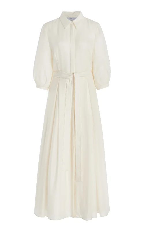 Women's Holiday Clothing Andy Pleated Maxi Shirtdress in Ivory Virgin Wool Cashmere Women's Holiday Clothing Andy Pleated Maxi Shirtdress in Ivory Virgin Wool Cashmere