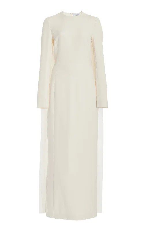 Women's Clothes For Outdoor Events Carlota Draped Maxi Gown in Ivory Silk Wool Cady Women's Clothes For Outdoor Events Carlota Draped Maxi Gown in Ivory Silk Wool Cady