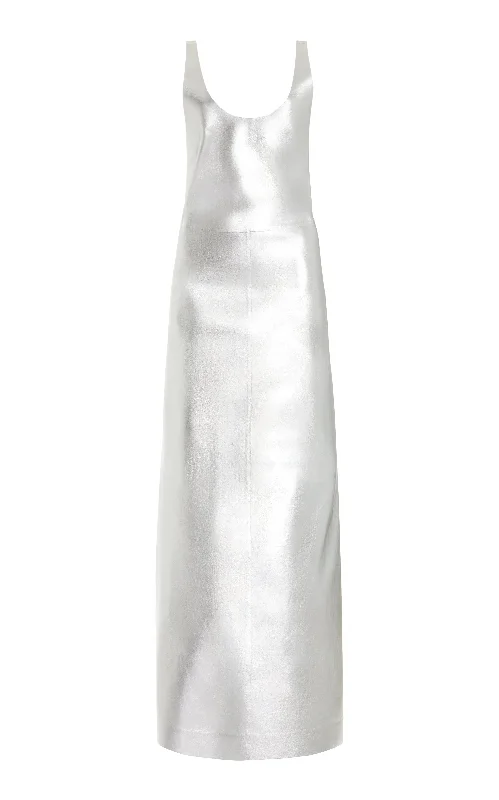 Women's Clothing For Outdoor Events Ellson Maxi Dress in Silver Metallic Nappa Leather Women's Clothing For Outdoor Events Ellson Maxi Dress in Silver Metallic Nappa Leather