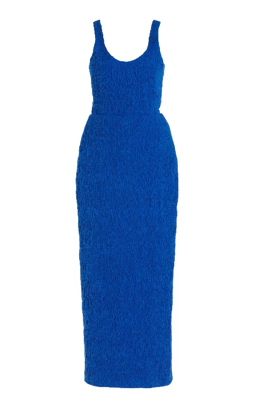 Women's Loungewear Clothes Girard Shirred Maxi Dress in Sapphire Aloe Linen