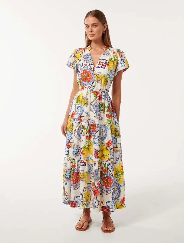 Jacqueline Puff Sleeve Tiered Midi Dress