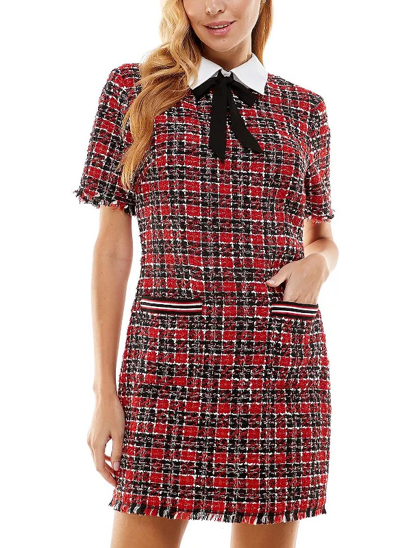 Juniors Womens Collared Mini Sheath Dress