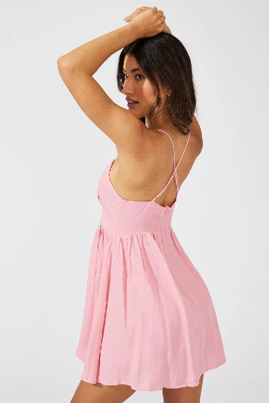 Pink Fit And Flare Dress Sleeveless Mini