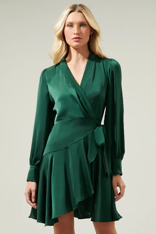 Women's Chic Outerwear Garments Pirouette Satin Wrap Dress