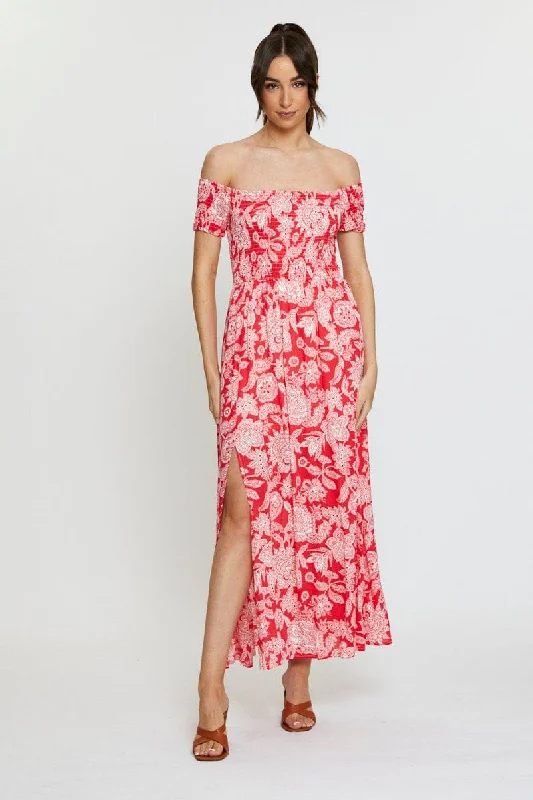 Print Maxi Dress Off Shoulder Evening