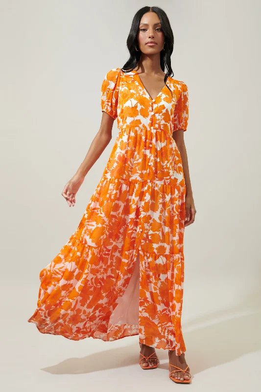 Tangelo Floral Monaco Tiered Maxi Dress