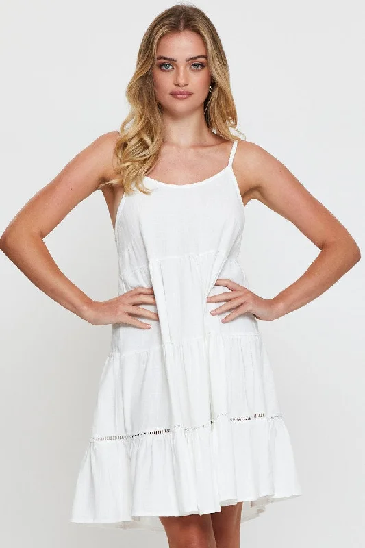 White Fit And Flare Dress Sleeveless Scoop Neck