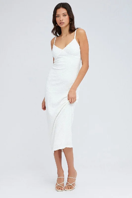 White Midi Dress Sleeveless Textured Fabric