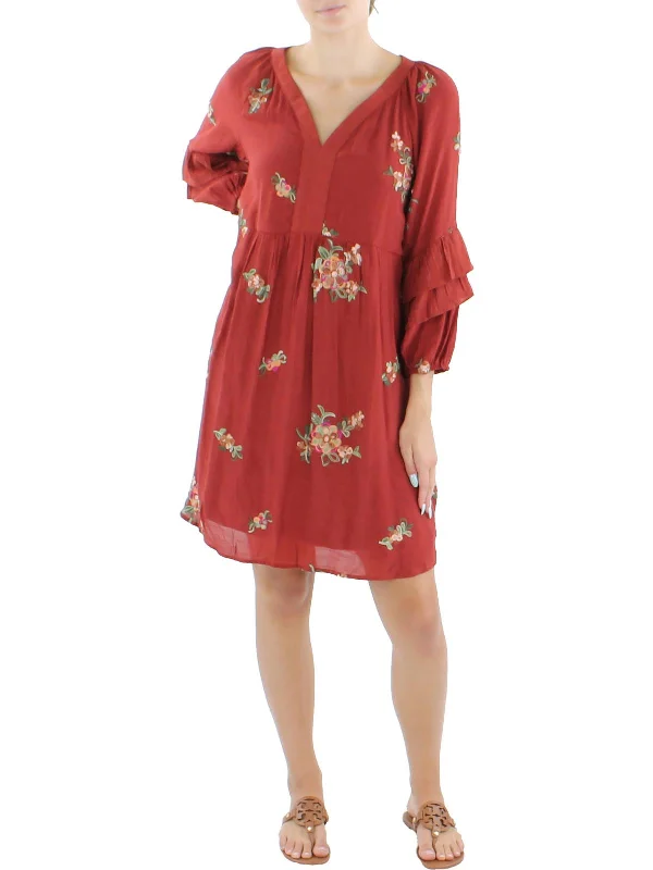 Womens Embroidered Peasant Shift Dress