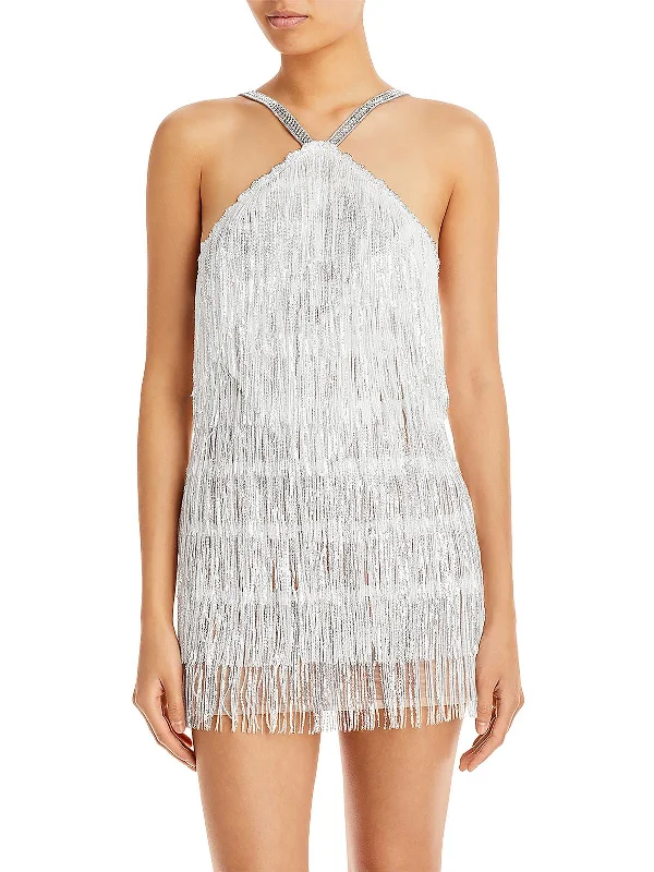 Womens Sequin Fringe Cocktail and Party Dress