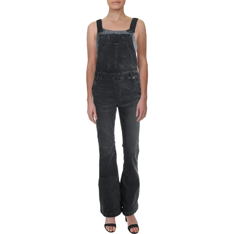 Carly Womens Denim Flare Leg Overall Jeans