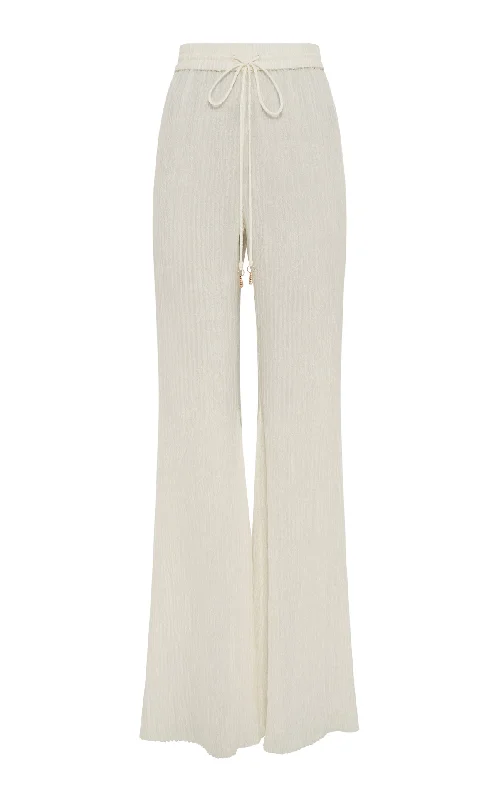Women's Active Garments For Workouts Claude Flare Pant in Ivory Plisse Silk