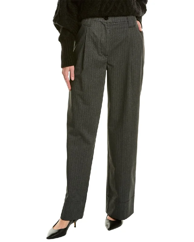 Women's Chic Outerwear Outfit GANNI Pleated Wool-Blend Pant