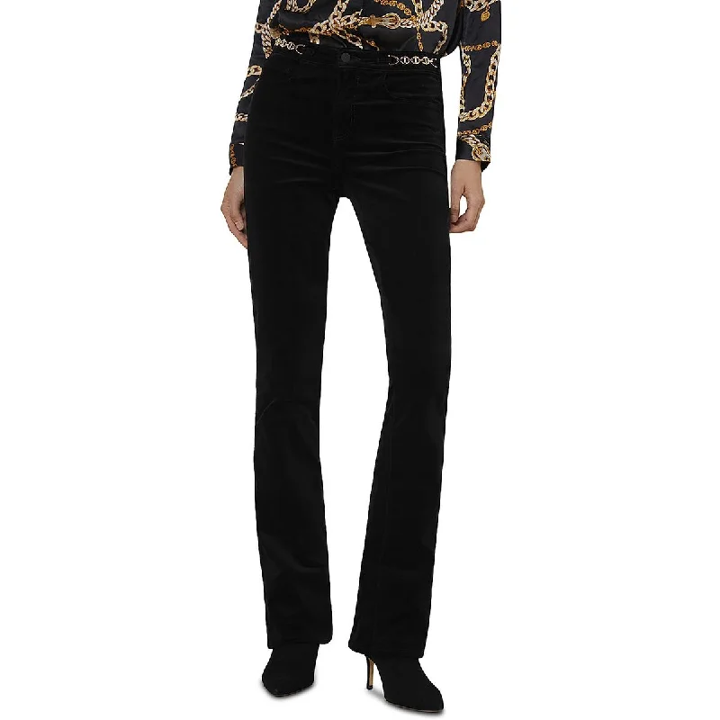 Stevie Womens Velvet High-Rise Straight Leg Pants