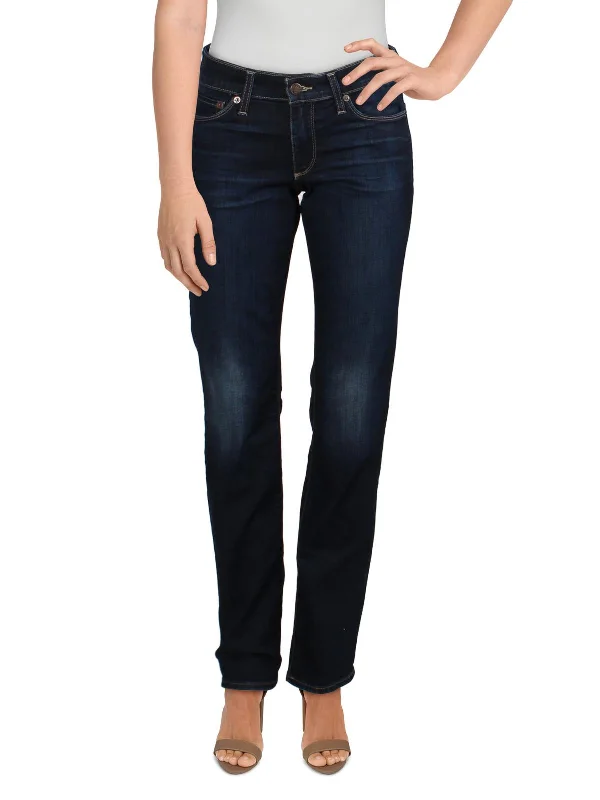 Womens Mid-Rise Dark Wash Classic Straight Jeans